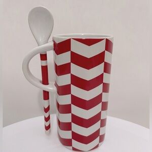 Starbucks Red and White Chevron Mug with Spoon